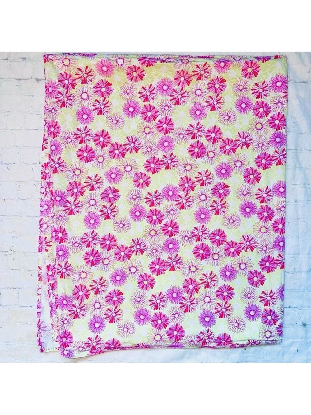 EUC LL Bean Floral Pink Yellow Floral Daisy Print Twin Flat Top Sheet